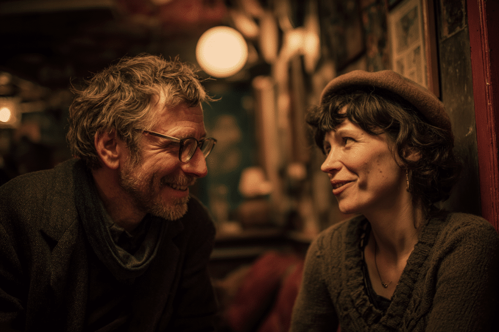 Dialogue intime entre deux adultes d’environ 40 ans partageant leurs histoires