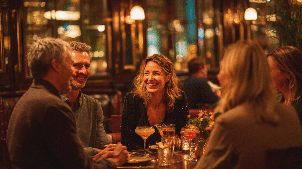 Speed dating « Nouvelle Génération » à Montpellier : adultes d’environ 40 ans autour d’une table, ambiance chaleureuse