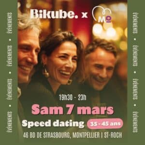 Flyer soirée célibataires du 7 mars 2026 à l'hôtel BIKUBE de Montpellier