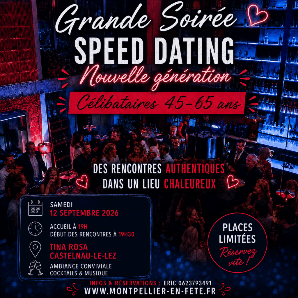 Flyer soirée speed dating MONTPELLIER EN FETE 12 septembre 2026