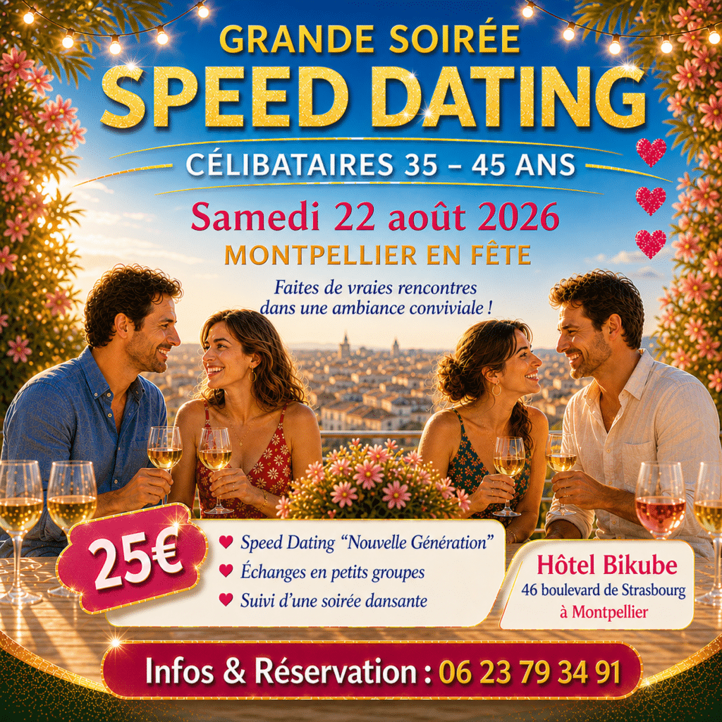 Flyer soirée speed dating MONTPELLIER EN FETE 22 aout