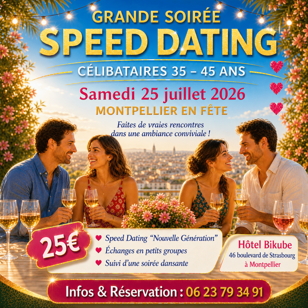 Flyer soirée speed dating MONTPELLIER EN FETE 25 juillet