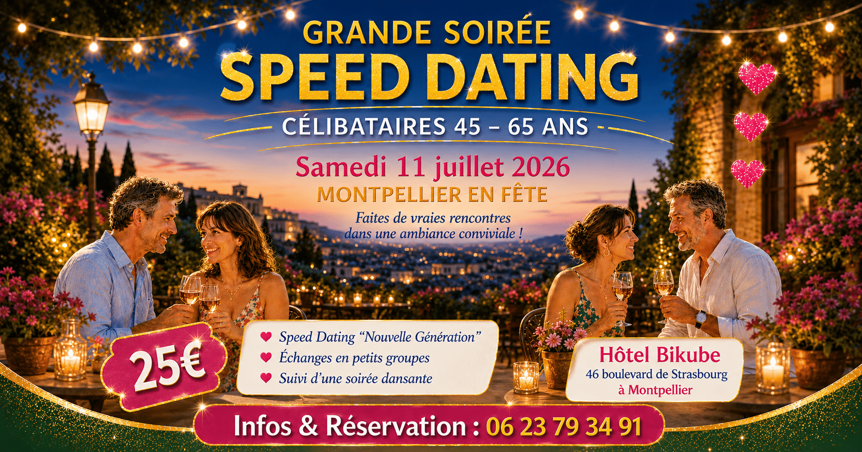 Flyer soirée speed dating MONTPELLIER EN FETE 11 juillet 2026